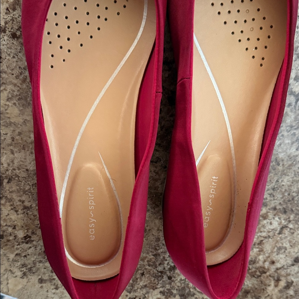 Easy Spirit Burgundy Satin Pointed Toe Flats with Crystal Buckle - Picture 4 of 7